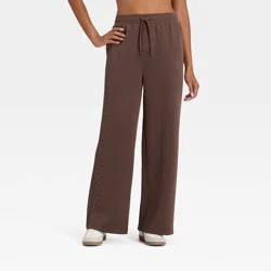 Women's Airy Sleek Ribbed Wide Leg Sweatpants - All In Motion™ Brown L