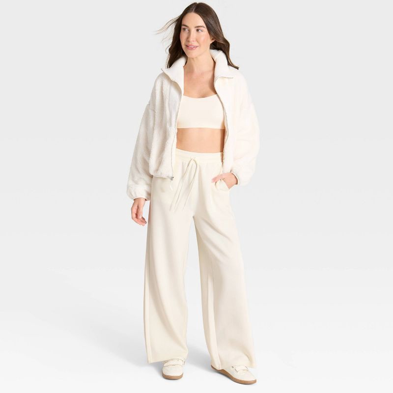 slide 3 of 5, Women's Airy Sleek Wide Leg Sweatpants - All In Motion™ Cream S, 1 ct