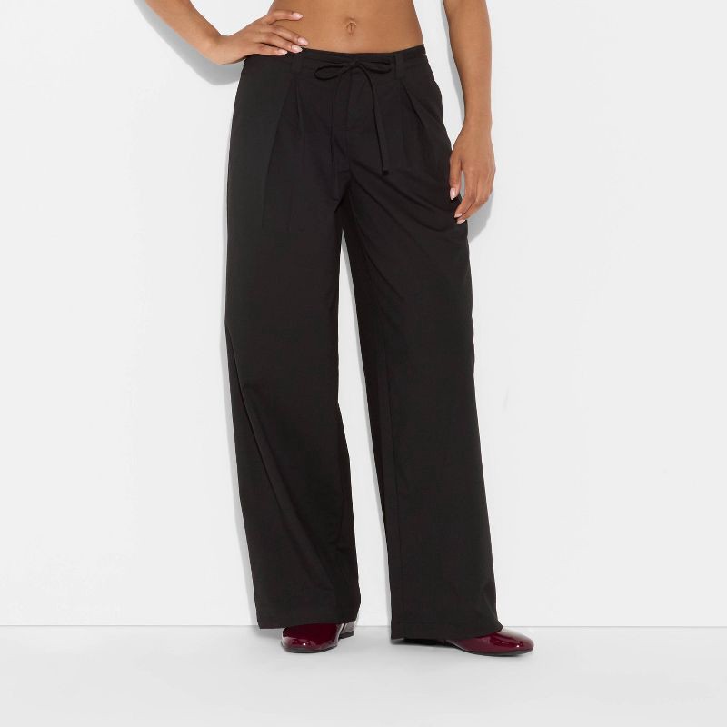 slide 2 of 3, Women's Mid-Rise Waist Tie Slouchy Wide Leg Trousers - Wild Fable™ Black L, 1 ct