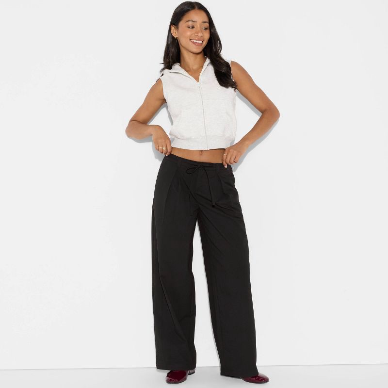 slide 1 of 3, Women's Mid-Rise Waist Tie Slouchy Wide Leg Trousers - Wild Fable™ Black L, 1 ct