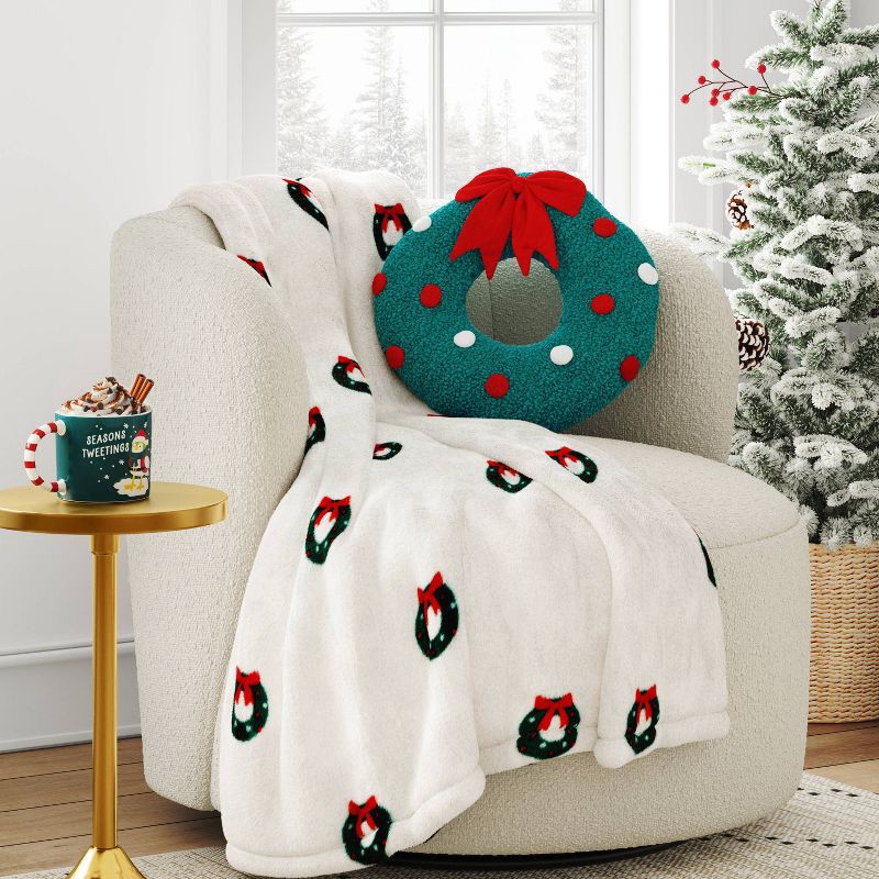slide 2 of 4, Christmas Wreath Throw Pillow Green/Red/White - Wondershop™, 1 ct