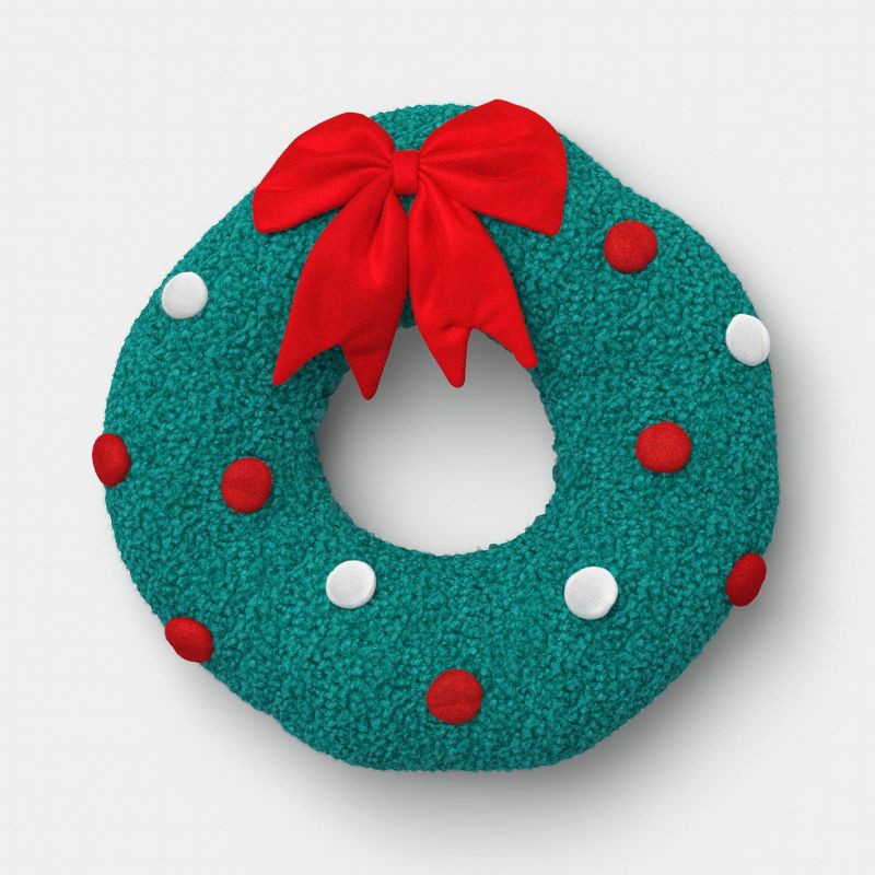 slide 1 of 4, Christmas Wreath Throw Pillow Green/Red/White - Wondershop™, 1 ct