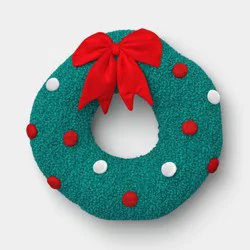 Christmas Wreath Throw Pillow Green/Red/White - Wondershop™