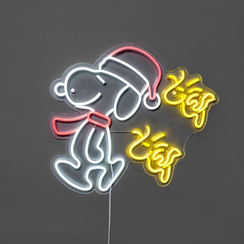 slide 2 of 5, Peanuts 15" Snoopy with Woodstock Flying Hanging Neon Sign, 1 ct