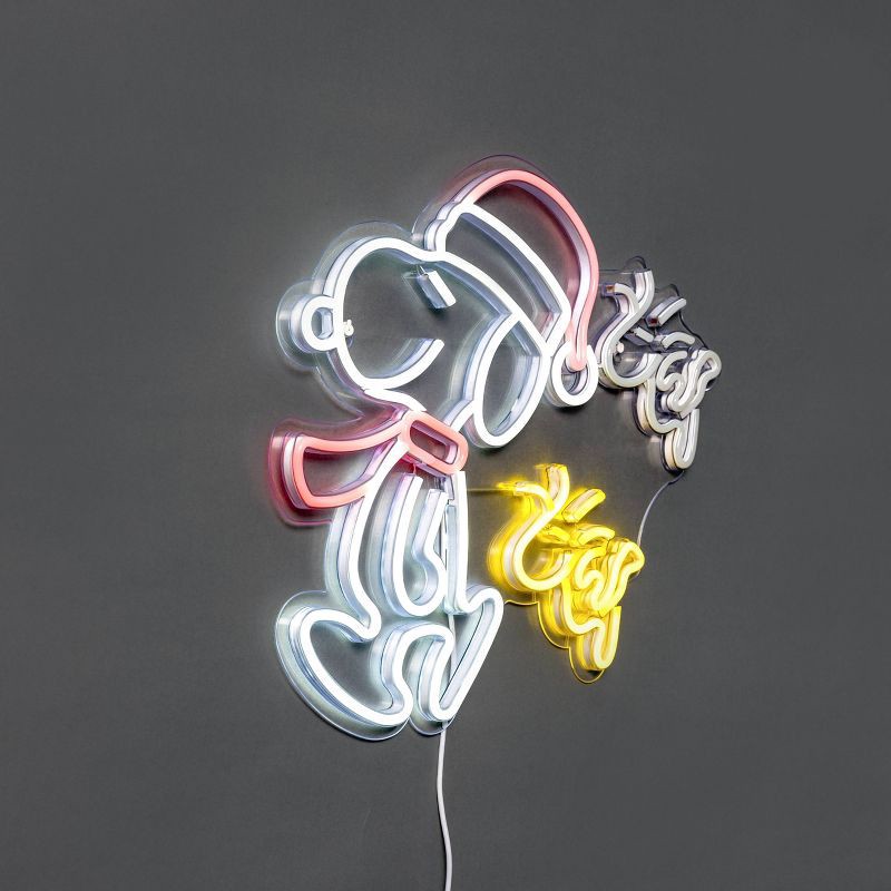 slide 3 of 5, Peanuts 15" Snoopy with Woodstock Flying Hanging Neon Sign, 1 ct