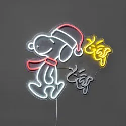 Peanuts 15" Snoopy with Woodstock Flying Hanging Neon Sign