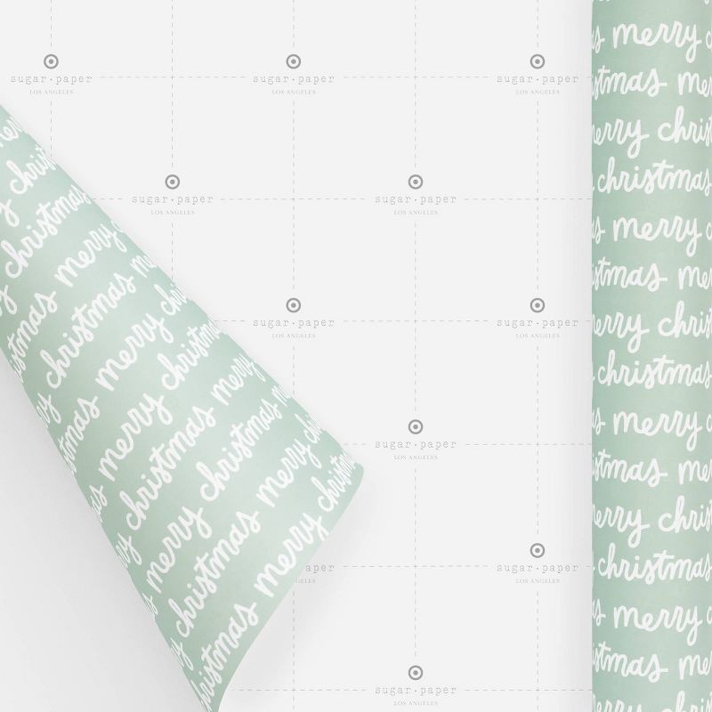 slide 2 of 4, Sugar Paper + Target 118"x30" 'Merry Christmas' Script Wrapping Paper Green/White - Sugar Paper™ + Target, 1 ct