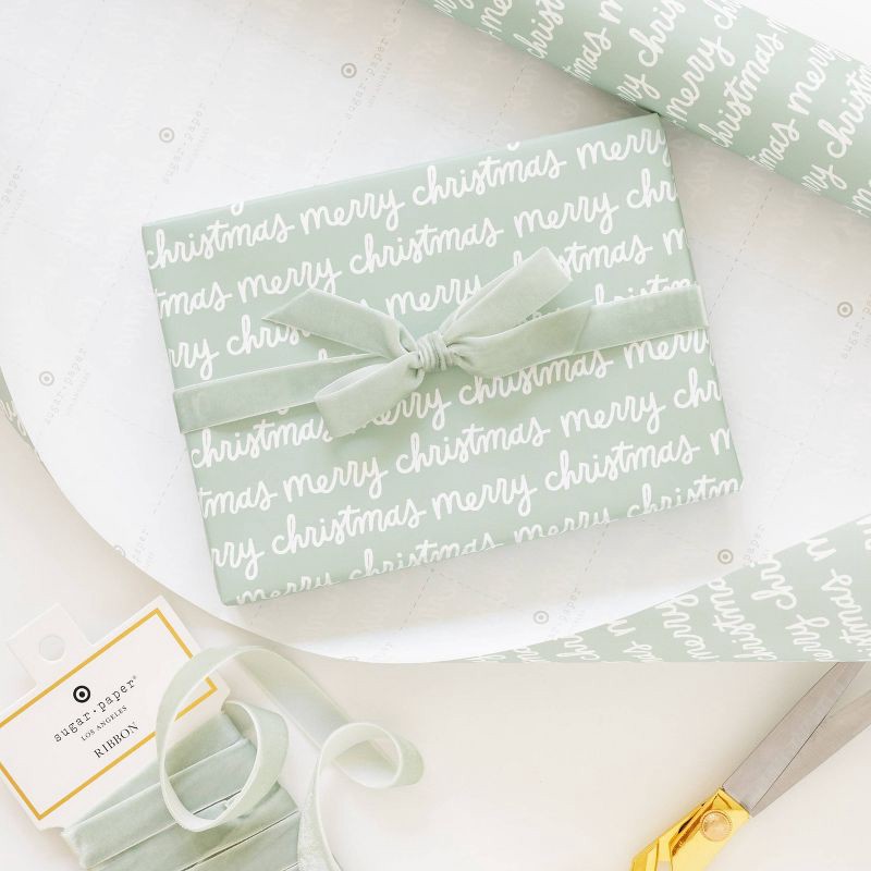 slide 3 of 4, Sugar Paper + Target 118"x30" 'Merry Christmas' Script Wrapping Paper Green/White - Sugar Paper™ + Target, 1 ct
