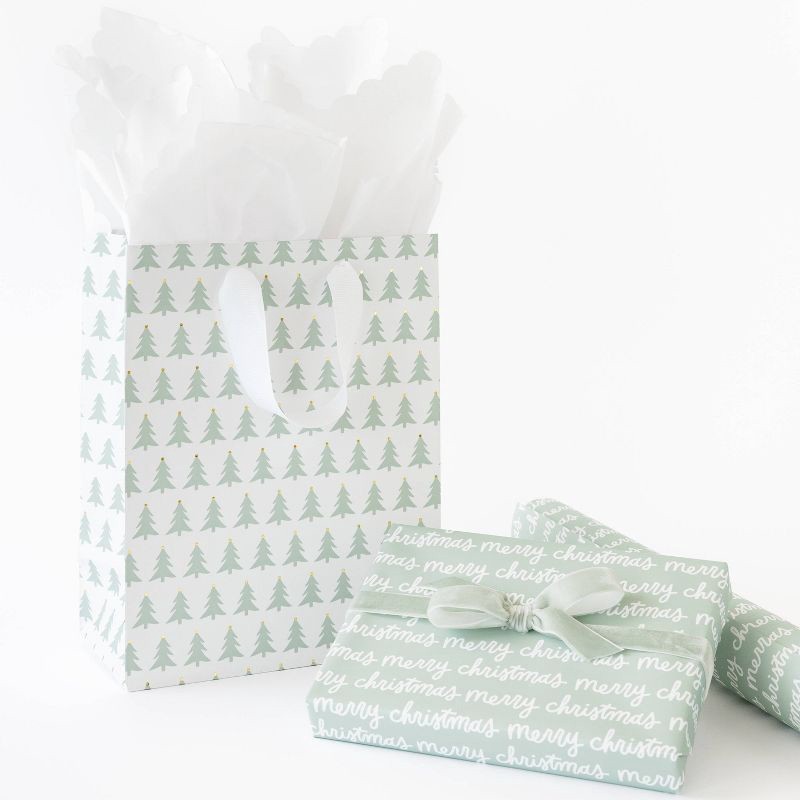 slide 4 of 4, Sugar Paper + Target 118"x30" 'Merry Christmas' Script Wrapping Paper Green/White - Sugar Paper™ + Target, 1 ct
