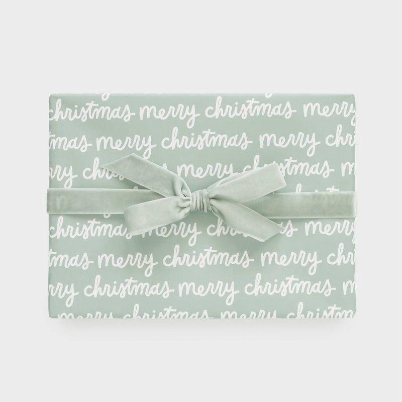slide 1 of 4, Sugar Paper + Target 118"x30" 'Merry Christmas' Script Wrapping Paper Green/White - Sugar Paper™ + Target, 1 ct