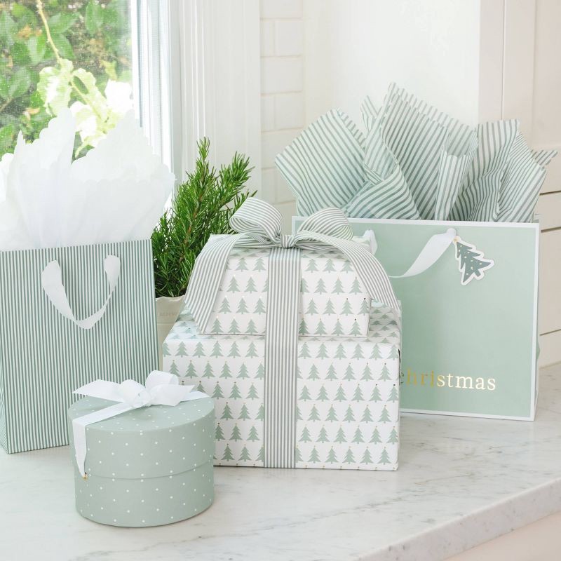 slide 3 of 4, Sugar Paper + Target 118"x30" Christmas Tree Foil Dot Wrapping Paper Green/White/Gold - Sugar Paper™ + Target, 1 ct
