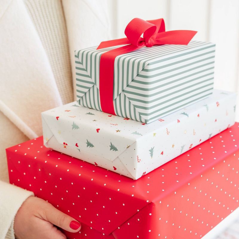 slide 3 of 5, Sugar Paper + Target 118"x30" Christmas Pinstripe Wrapping Paper Green/White - Sugar Paper™ + Target, 1 ct