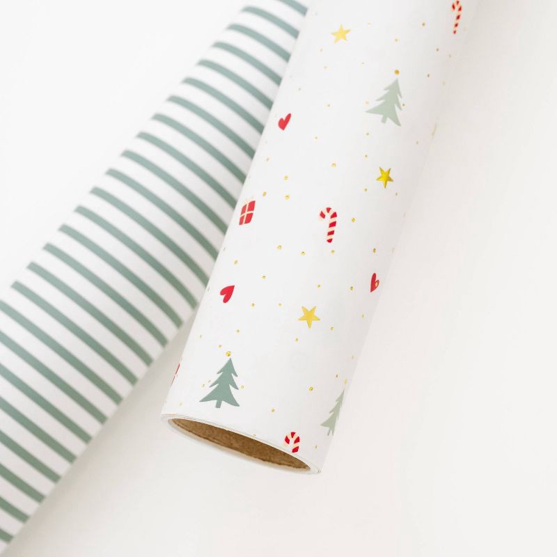 slide 4 of 5, Sugar Paper + Target 118"x30" Christmas Pinstripe Wrapping Paper Green/White - Sugar Paper™ + Target, 1 ct