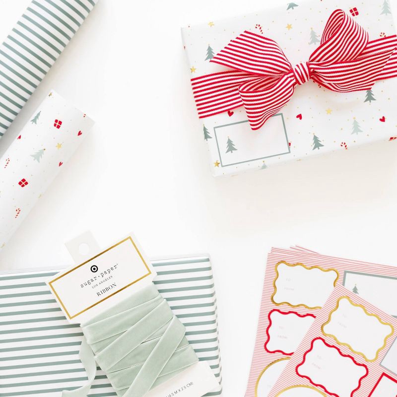 slide 5 of 5, Sugar Paper + Target 118"x30" Christmas Pinstripe Wrapping Paper Green/White - Sugar Paper™ + Target, 1 ct