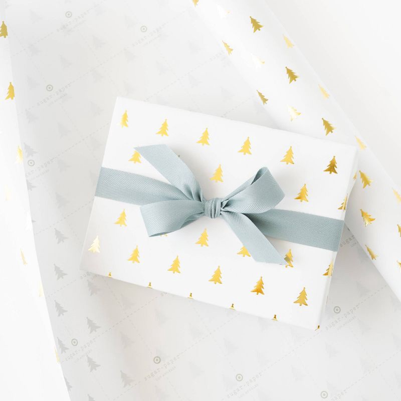 slide 3 of 3, Sugar Paper + Target 118"x30" Foil Tree Christmas Wrapping Paper White/Gold - Sugar Paper™ + Target, 1 ct