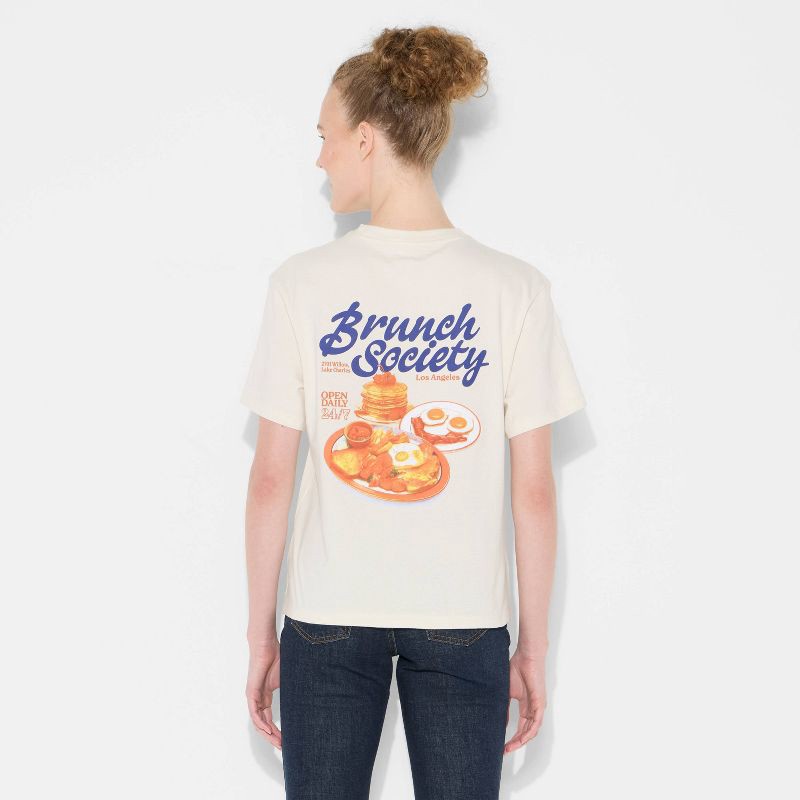 slide 3 of 4, Women's Short Sleeve Crewneck Graphic T-Shirt - Wild Fable™ Off-White Food M, 1 ct