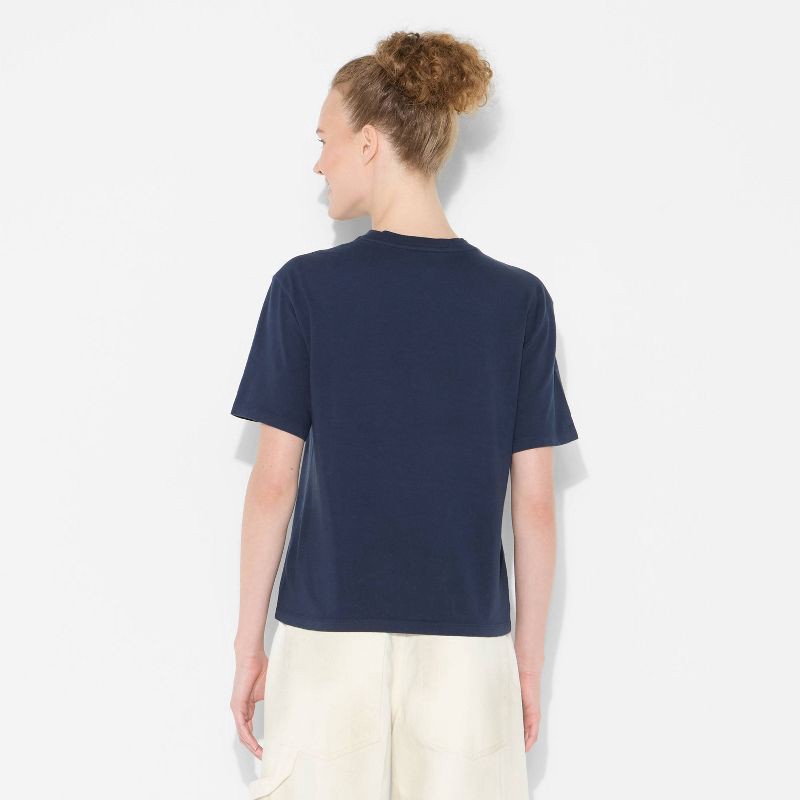 slide 3 of 4, Women's Short Sleeve Crewneck Graphic T-Shirt - Wild Fable™ Navy Blue Letters XL, 1 ct