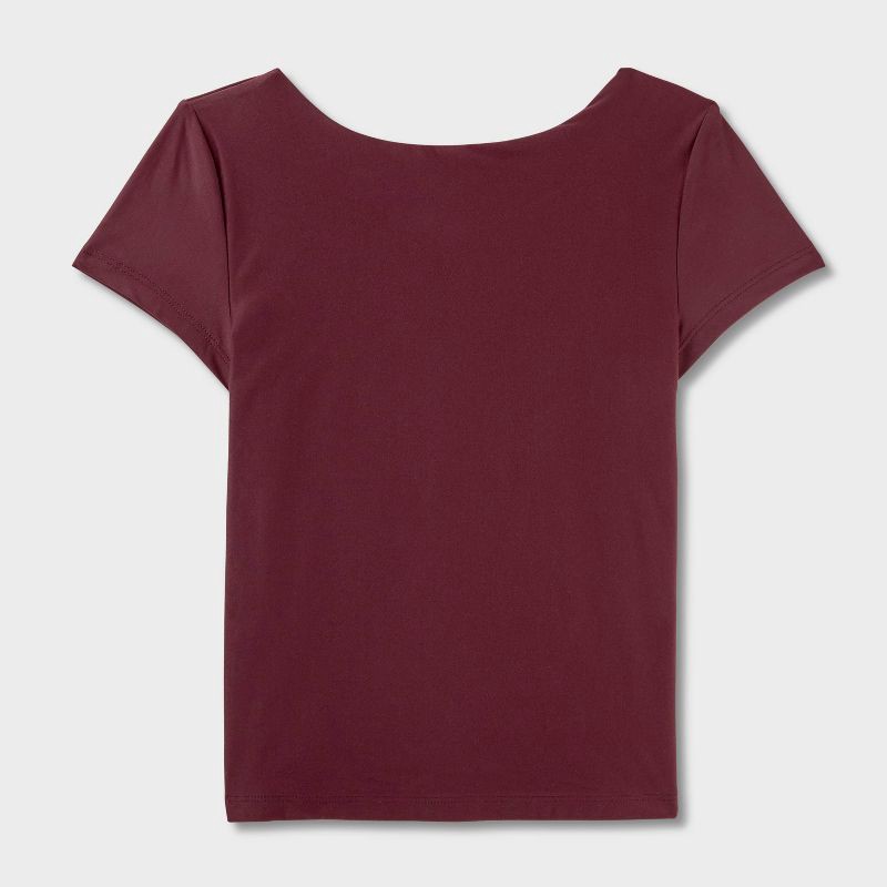 slide 2 of 4, Women's Short Sleeve Boatneck Synthetic T-Shirt - Wild Fable™ Burgundy L, 1 ct