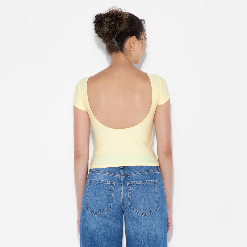 slide 4 of 4, Women's Short Sleeve Boatneck Synthetic T-Shirt - Wild Fable™ Light Yellow XL, 1 ct