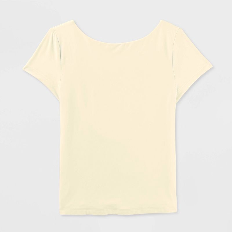 slide 3 of 4, Women's Short Sleeve Boatneck Synthetic T-Shirt - Wild Fable™ Light Yellow XL, 1 ct
