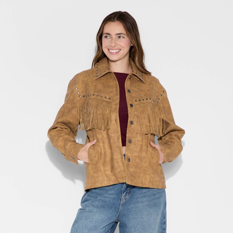 Women's Faux Suede Fringe Jacket - Wild Fable™ Brown M | Shipt