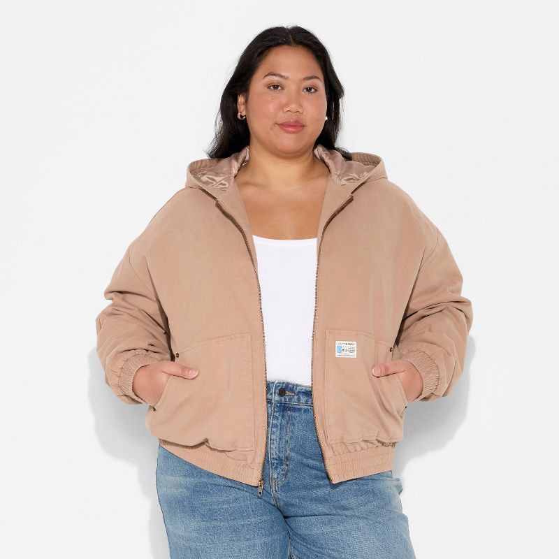slide 2 of 3, Women's Canvas Hooded Utility Jacket - Wild Fable™ Brown XXL, 1 ct