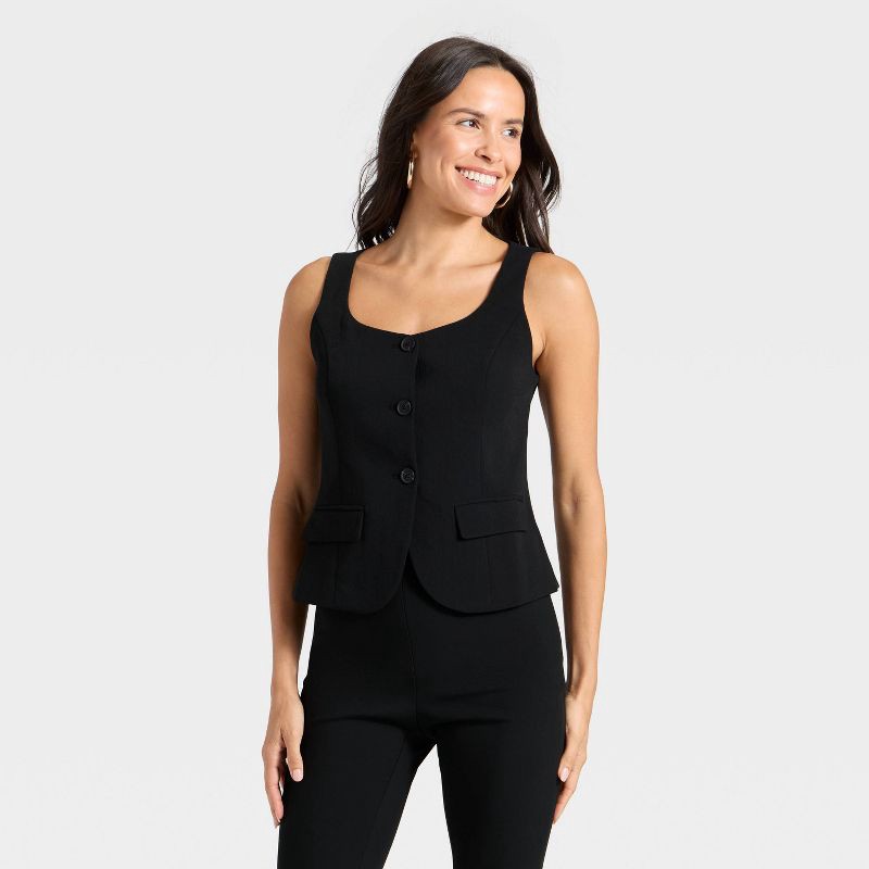 slide 1 of 3, Women's Signature Crepe Scoop Vest - A New Day™ Black S, 1 ct