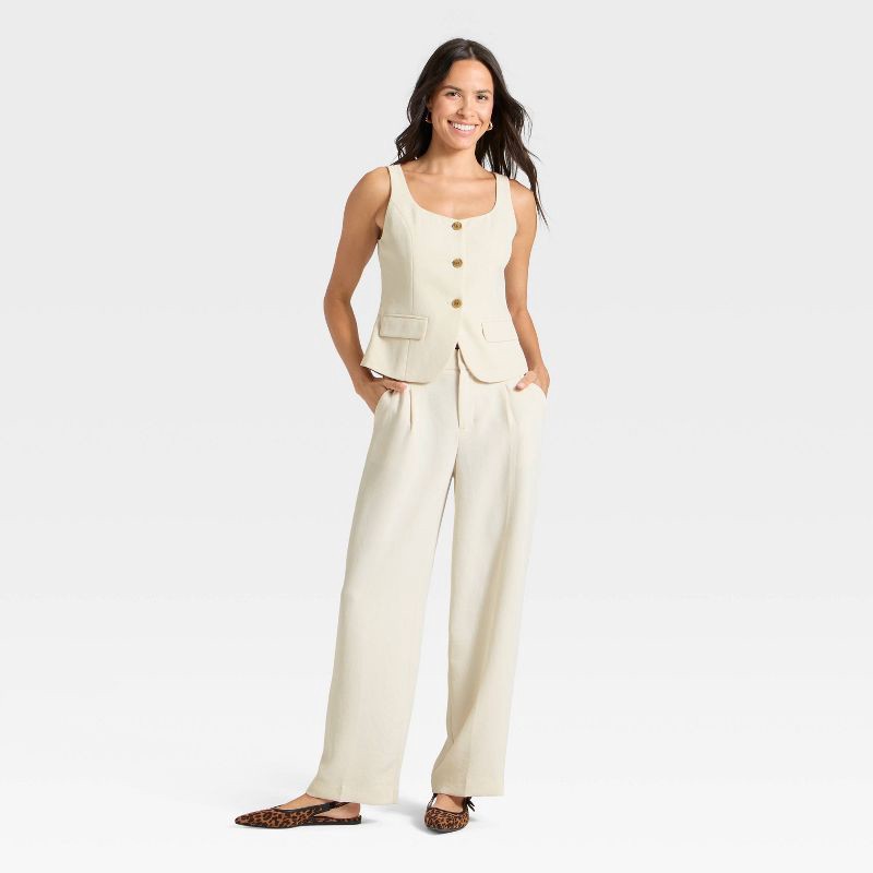 slide 3 of 3, Women's Signature Crepe Scoop Vest - A New Day™ Cream L, 1 ct