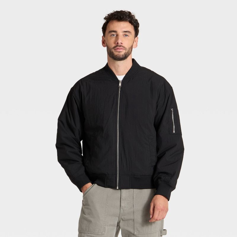 slide 1 of 3, Men's Varsity Jacket - Goodfellow & Co™ Black L, 1 ct