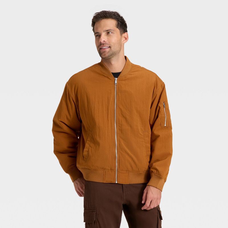 slide 1 of 3, Men's Varsity Jacket - Goodfellow & Co™ Brown M, 1 ct