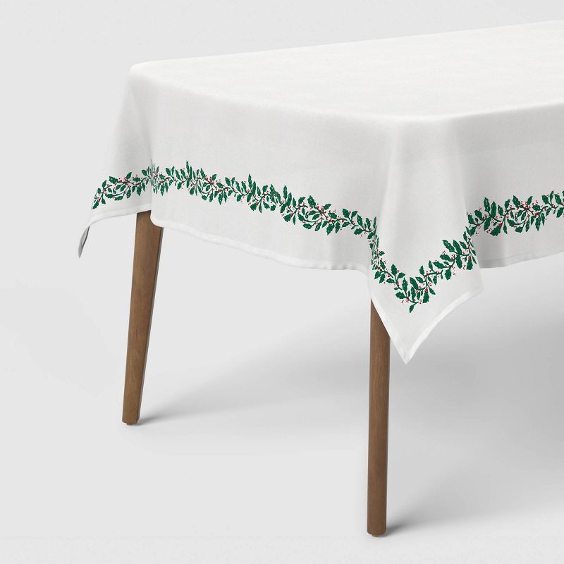 slide 1 of 3, 104"x60" Holly Berry Tablecloth - Threshold™, 1 ct