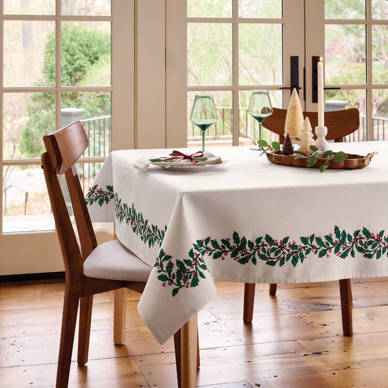 slide 2 of 3, 84"x60" Holly Berry Tablecloth - Threshold™, 1 ct