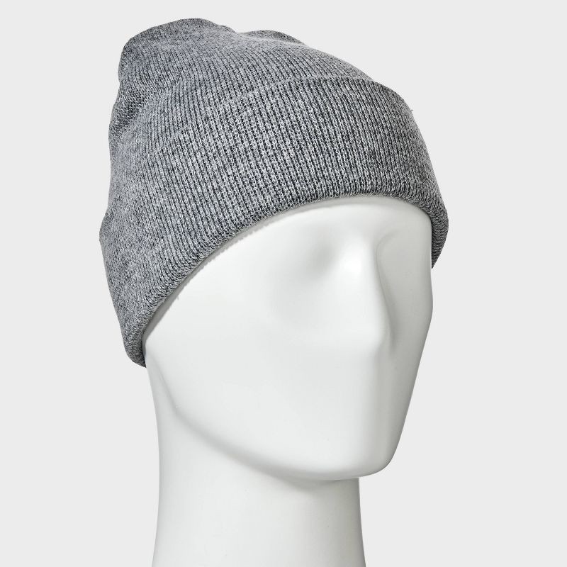 slide 2 of 4, Men's Knit Cuffed Beanie - Goodfellow & Co™ Light Gray, 1 ct