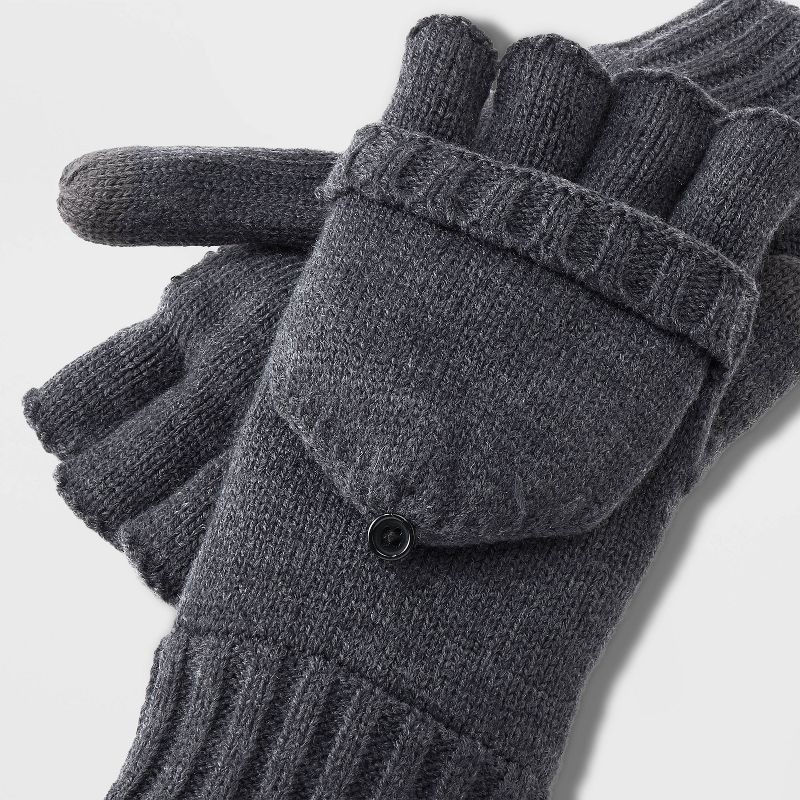 slide 2 of 3, Men's Convertible Fleece Lined Mittens - Goodfellow & Co™ Charcoal Gray, 1 ct