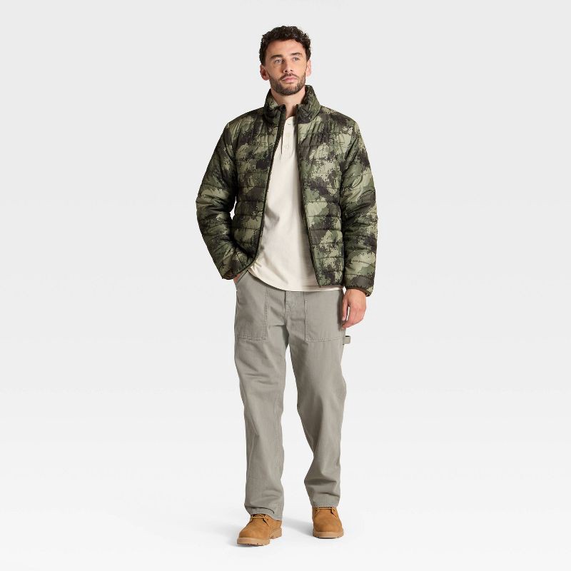 slide 3 of 3, Men's Lightweight Puffer Jacket - Goodfellow & Co™ Camo Green L, 1 ct