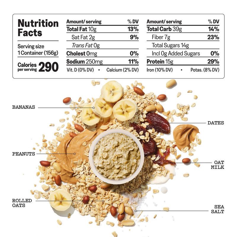 slide 3 of 6, MUSH 15g Protein Gluten Free Peanut Butter Banana Overnight Oats - 5.5oz, 15 gram, 5.5 oz