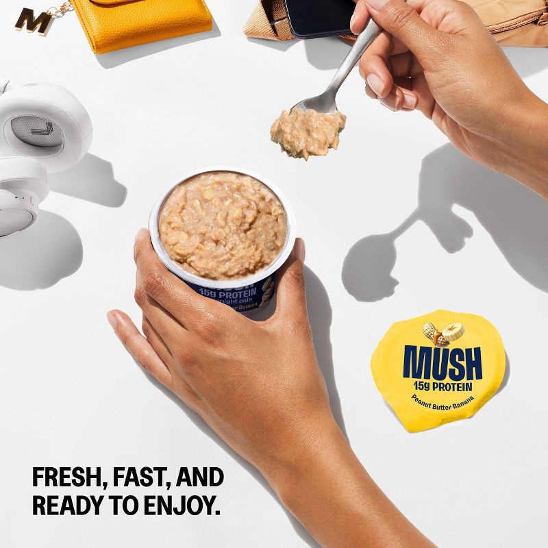 slide 6 of 6, MUSH 15g Protein Gluten Free Peanut Butter Banana Overnight Oats - 5.5oz, 15 gram, 5.5 oz