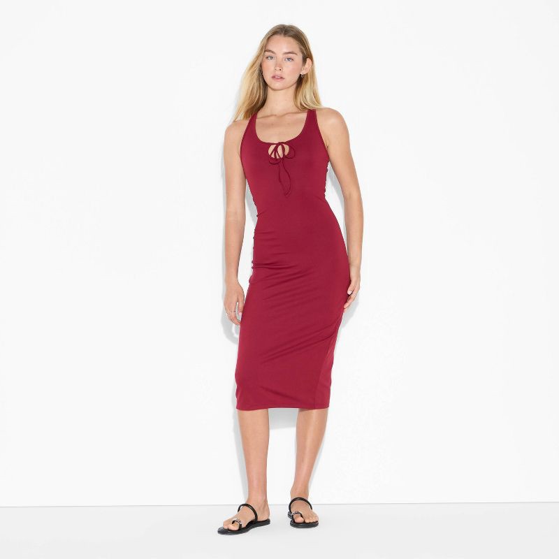 slide 2 of 3, Women's ButterBliss Keyhole Racer Back Midi Bodycon Dress - Wild Fable™ Maroon L, 1 ct