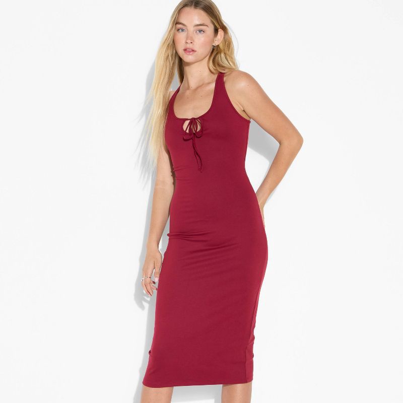 slide 1 of 3, Women's ButterBliss Keyhole Racer Back Midi Bodycon Dress - Wild Fable™ Maroon L, 1 ct