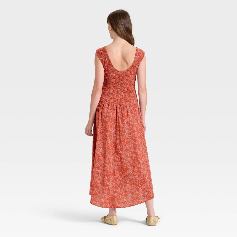 slide 3 of 3, Women's Smocked Midi A-Line Dress - Universal Thread™ Rust Floral XL, 1 ct