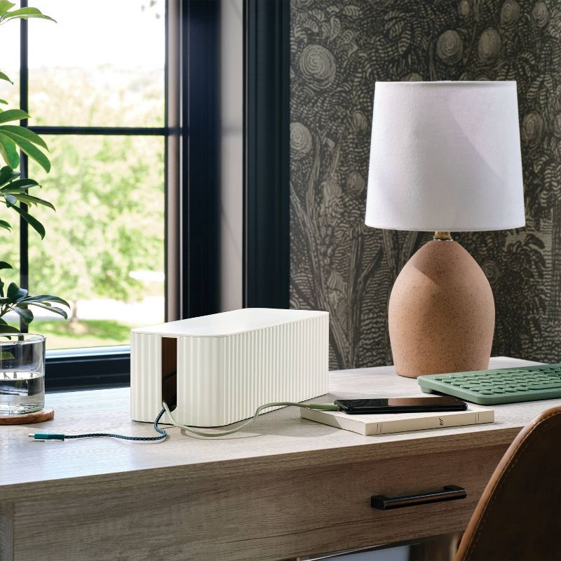 slide 2 of 4, Ribbed Cable Management Box Cream - Threshold™, 1 ct