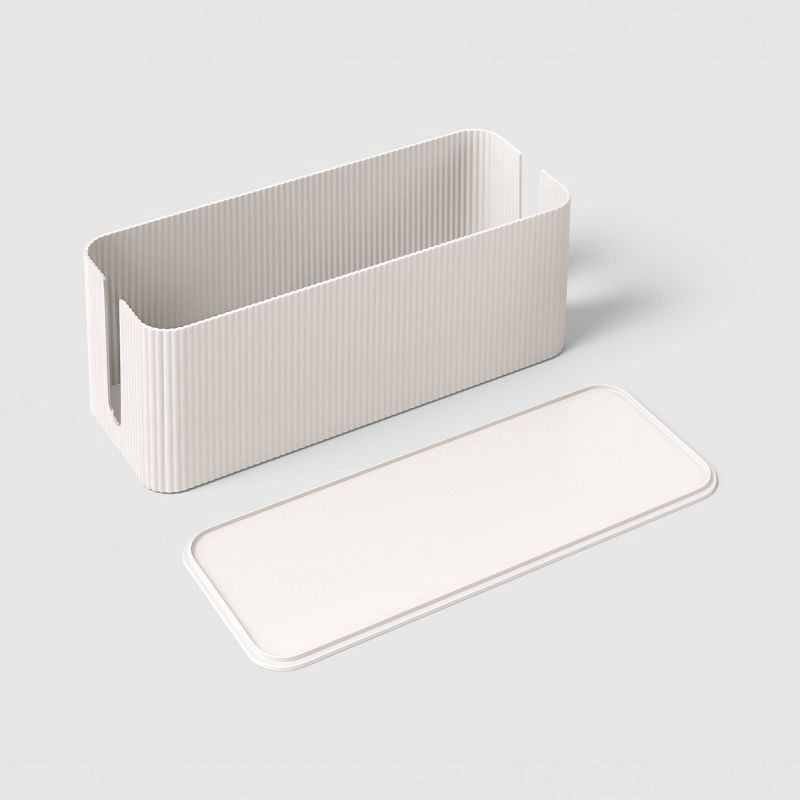 slide 4 of 4, Ribbed Cable Management Box Cream - Threshold™, 1 ct