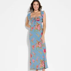 Women's Flounce Sleeve Maxi Empire Waist Dress - Wild Fable™ Slate Blue Floral XL
