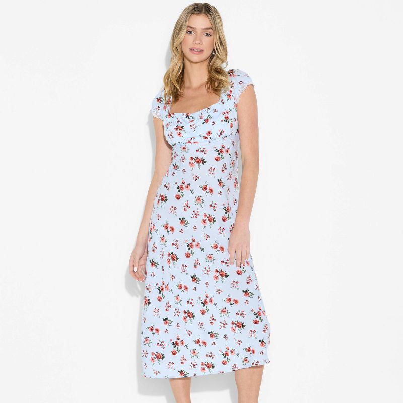 Women's Flutter Cap Sleeve Maxi A-Line Dress - Wild Fable Light Blue  Floral L