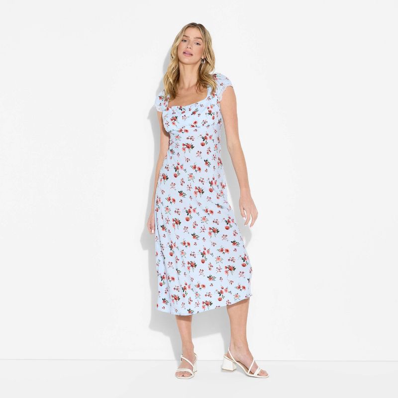 slide 3 of 3, Women's Flutter Cap Sleeve Maxi A-Line Dress - Wild Fable™ Light Blue Floral XL, 1 ct