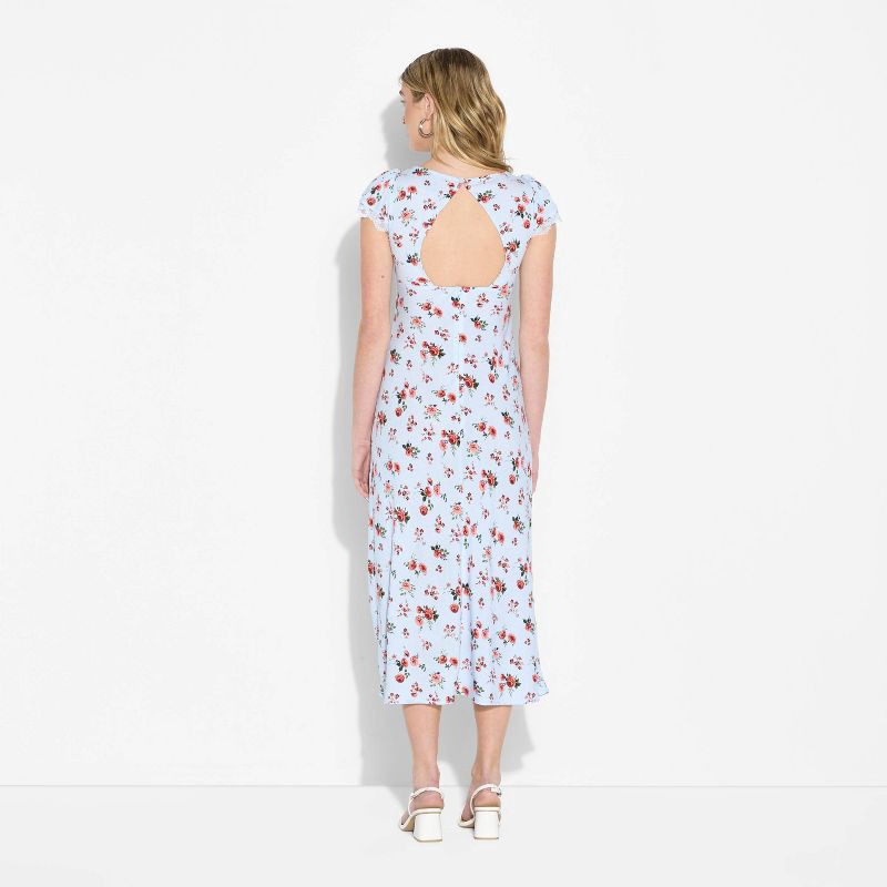 slide 2 of 3, Women's Flutter Cap Sleeve Maxi A-Line Dress - Wild Fable™ Light Blue Floral XL, 1 ct