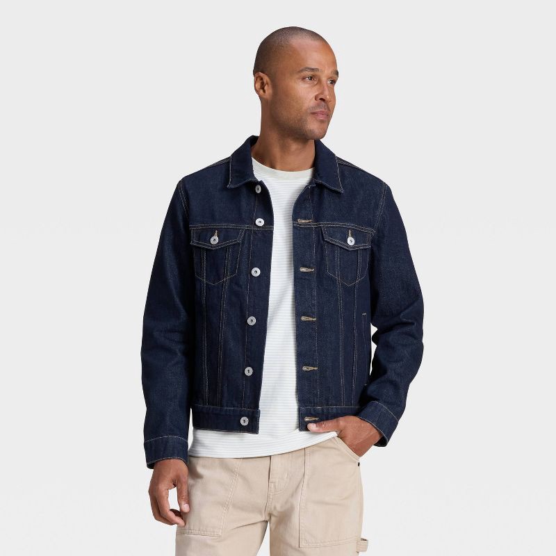 slide 1 of 3, Men's Trucker Jacket - Goodfellow & Co™ Dark Indigo M, 1 ct