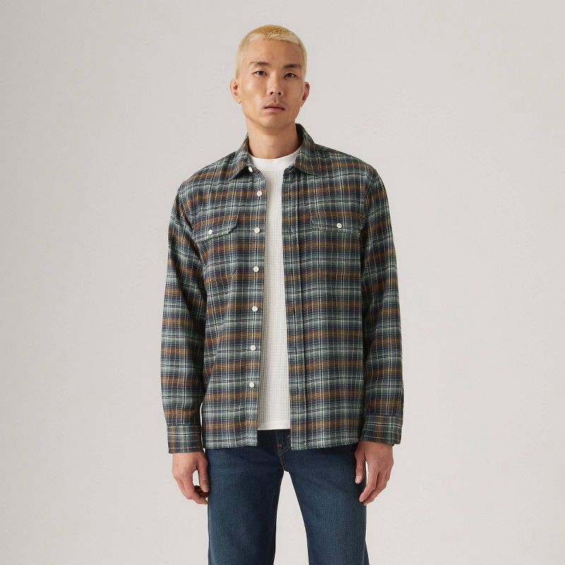 slide 1 of 2, Levi's® Men's Worker Standard Fit Long Sleeve Button-Down Shirt - Navy Plaid Ledger XXL, 1 ct