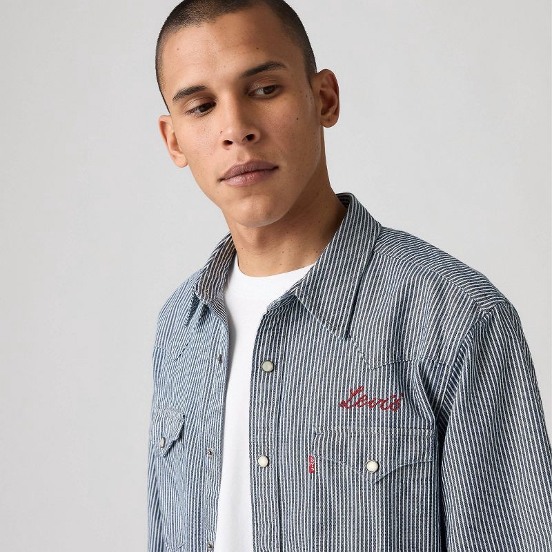 slide 2 of 4, Levi's® Men's Western Standard Fit Long Sleeve Button-Down Shirt - Railroad Stripe XL, 1 ct