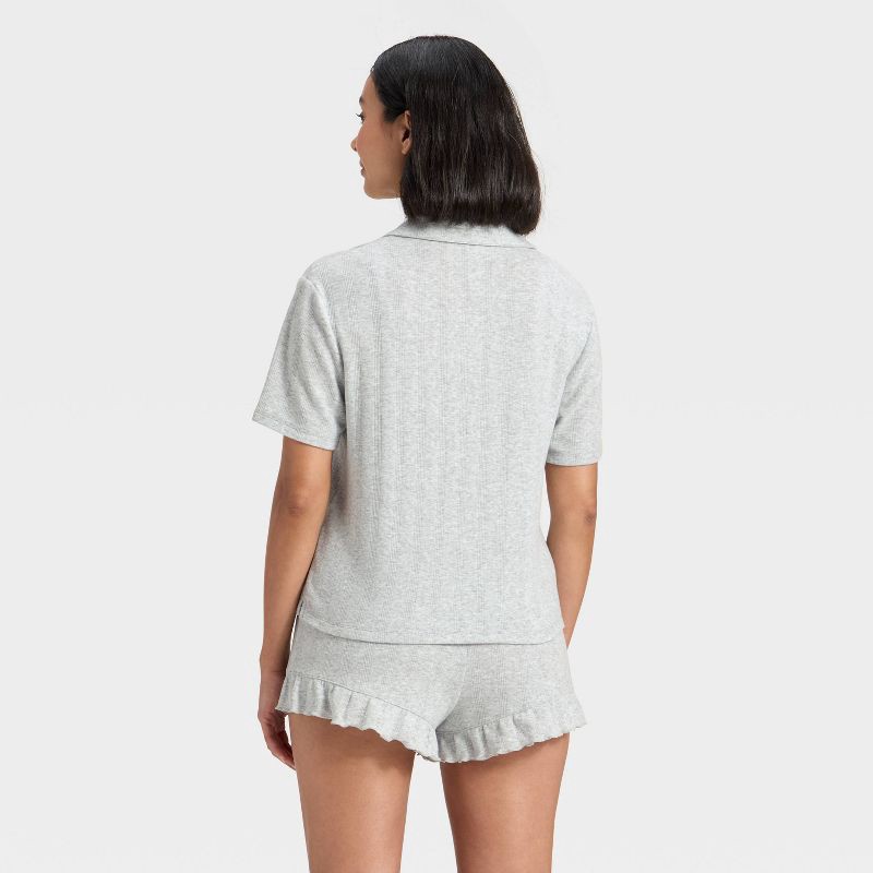 slide 2 of 5, Women's Pointelle Notch Collar Shirt and Shorts Pajama Set - Wild Fable™ Gray XS, 1 ct